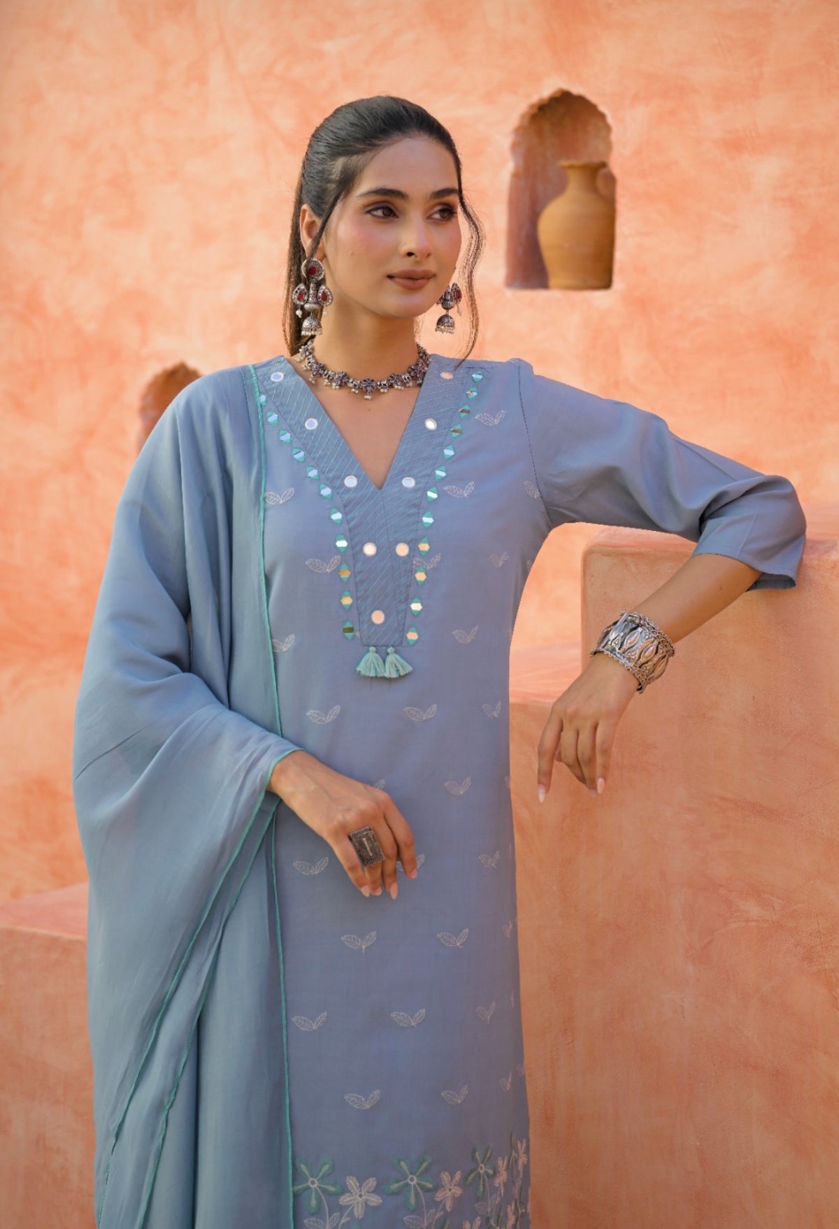 Misty blue grace suit set