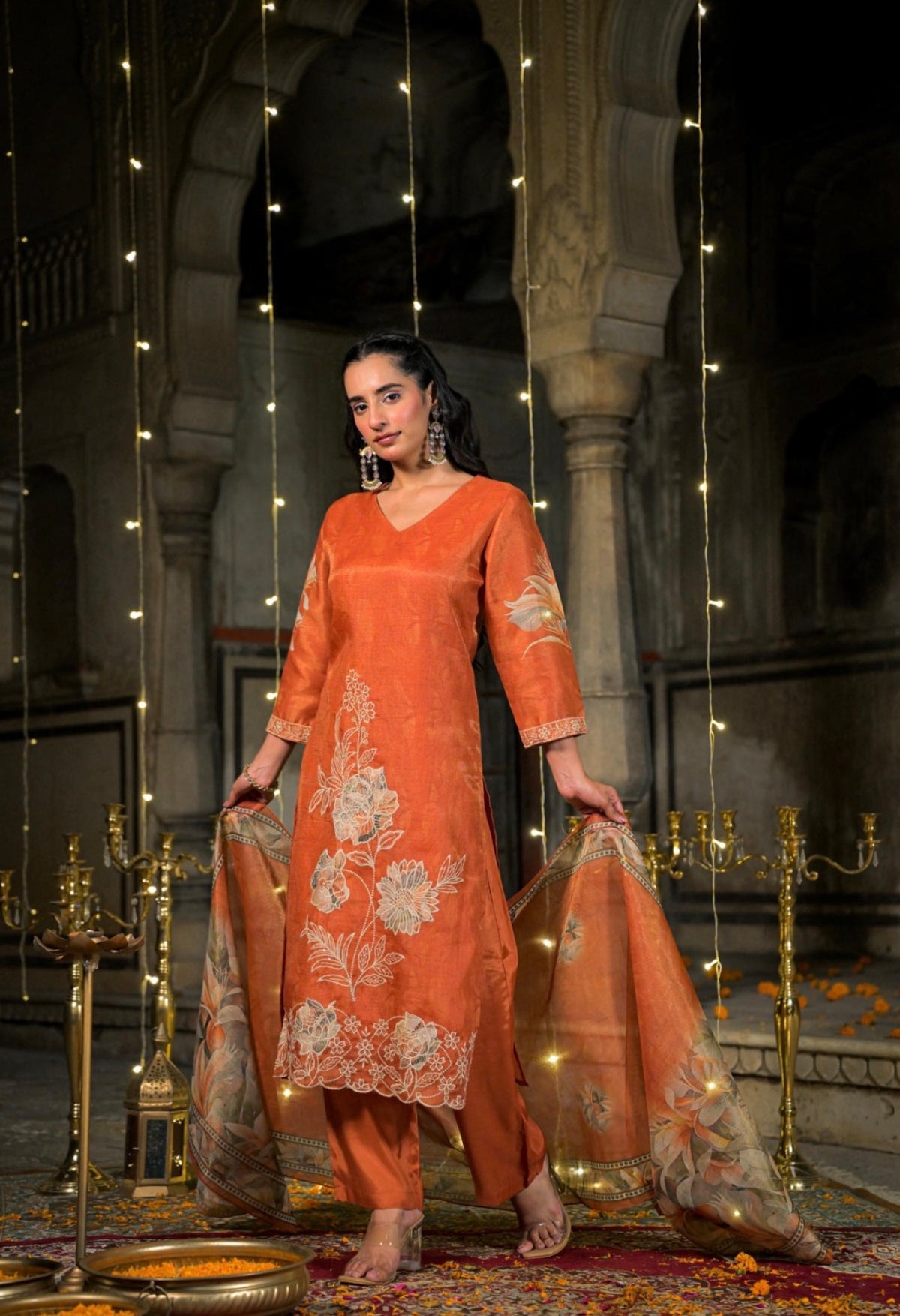 Antique saffron heritage suit set