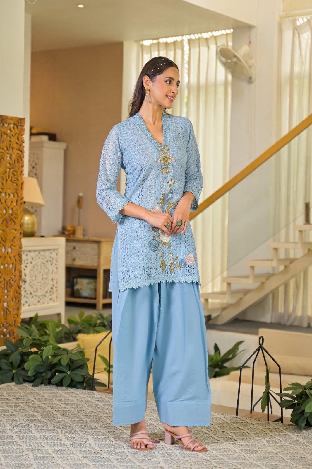 Aqua bloom lace farashi set