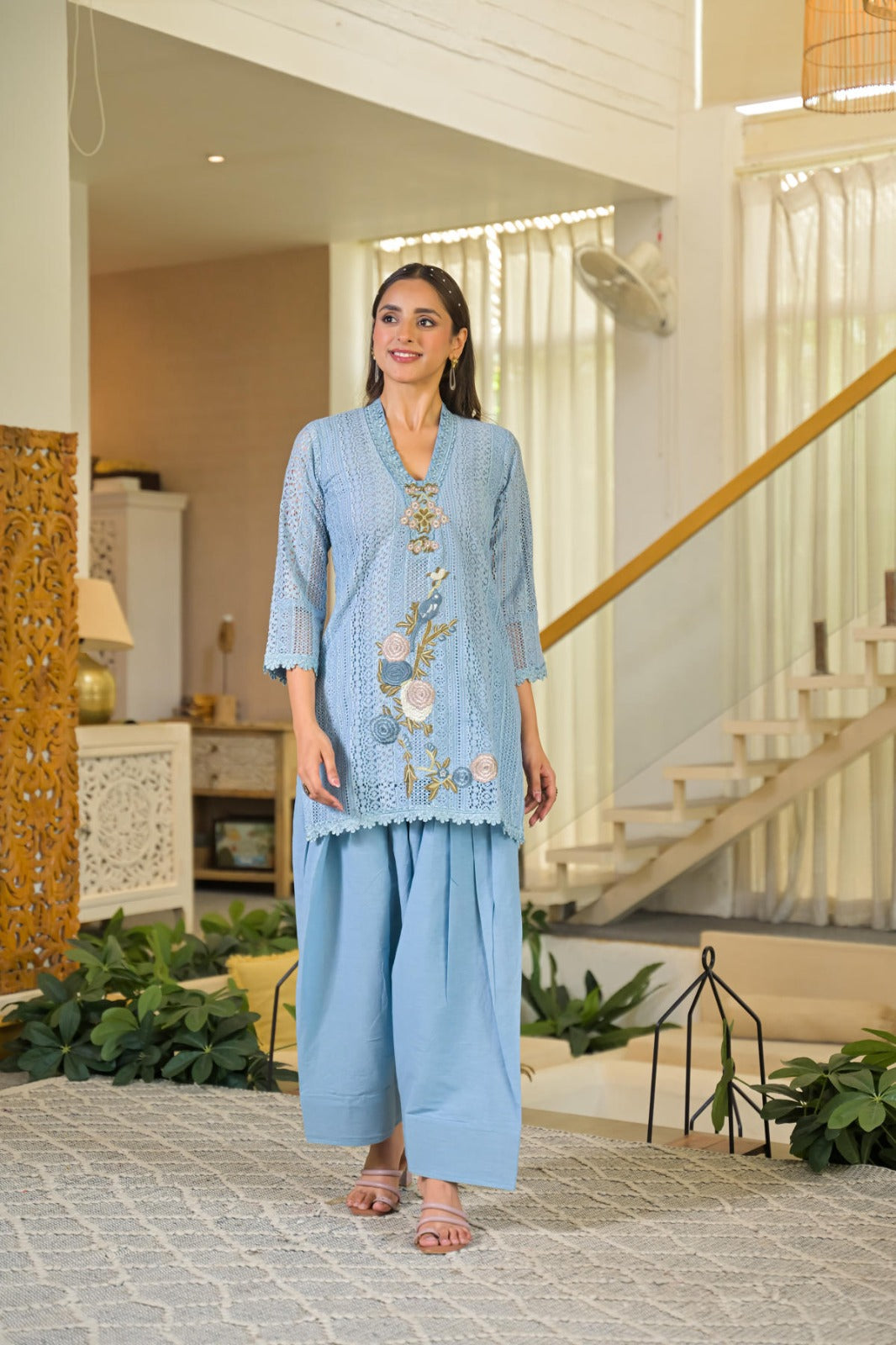 Aqua bloom lace farashi set