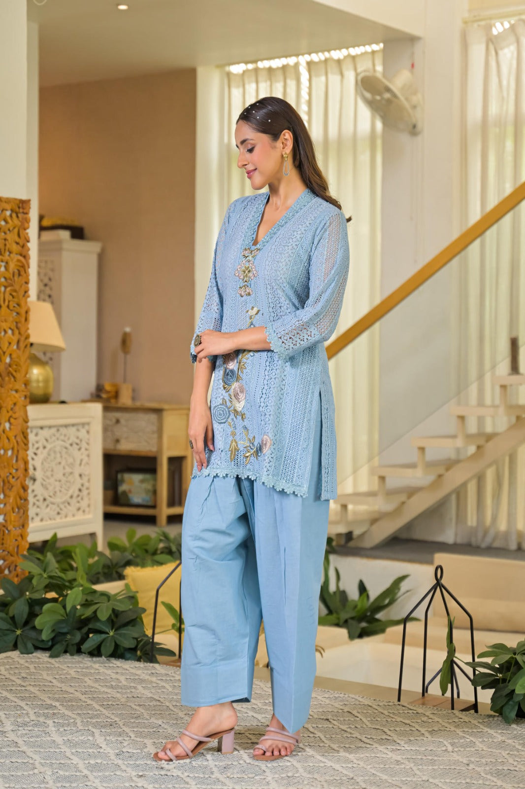 Aqua bloom lace farashi set