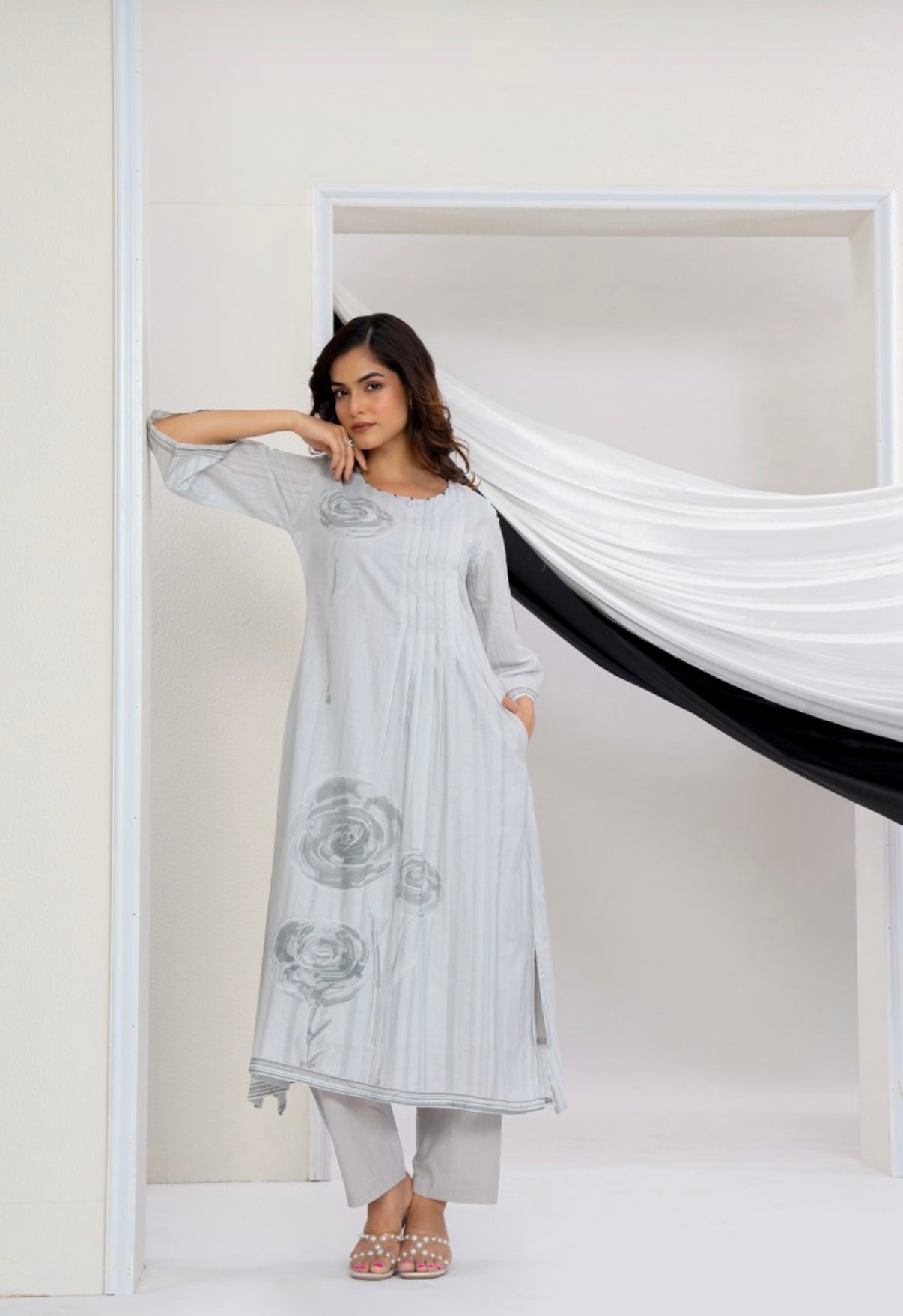 Silver Grey Pintuck Kurta Set