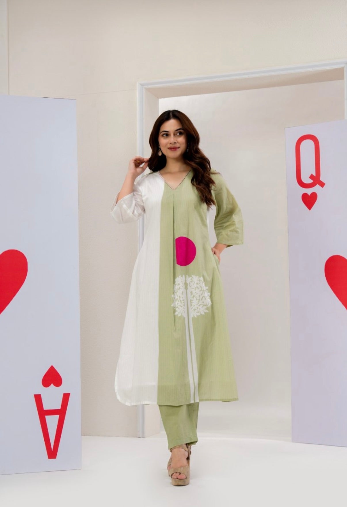 Modern Sage Split-Panel Cotton Kurta Set