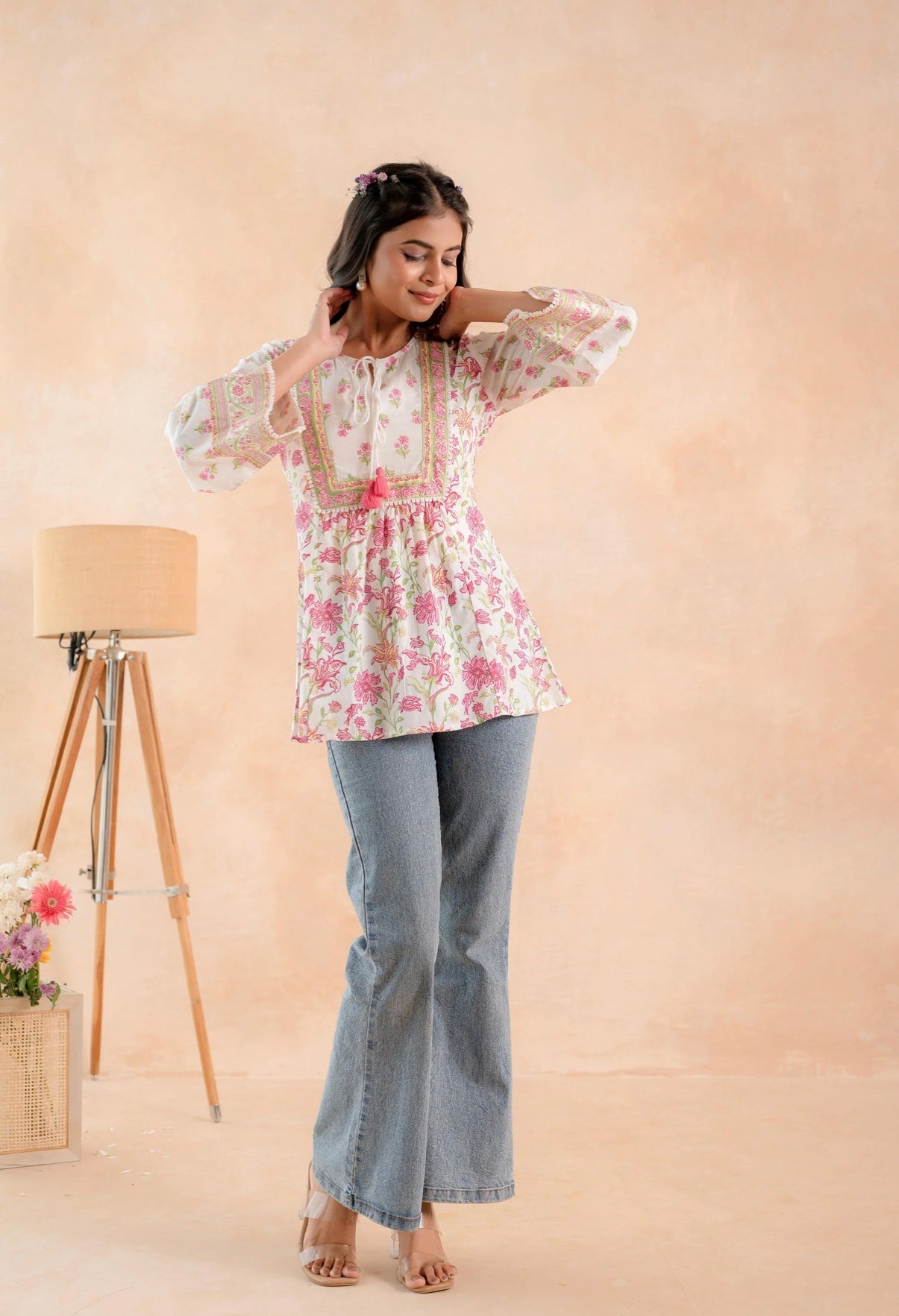 Bloomveil Floral Peplum Tunic