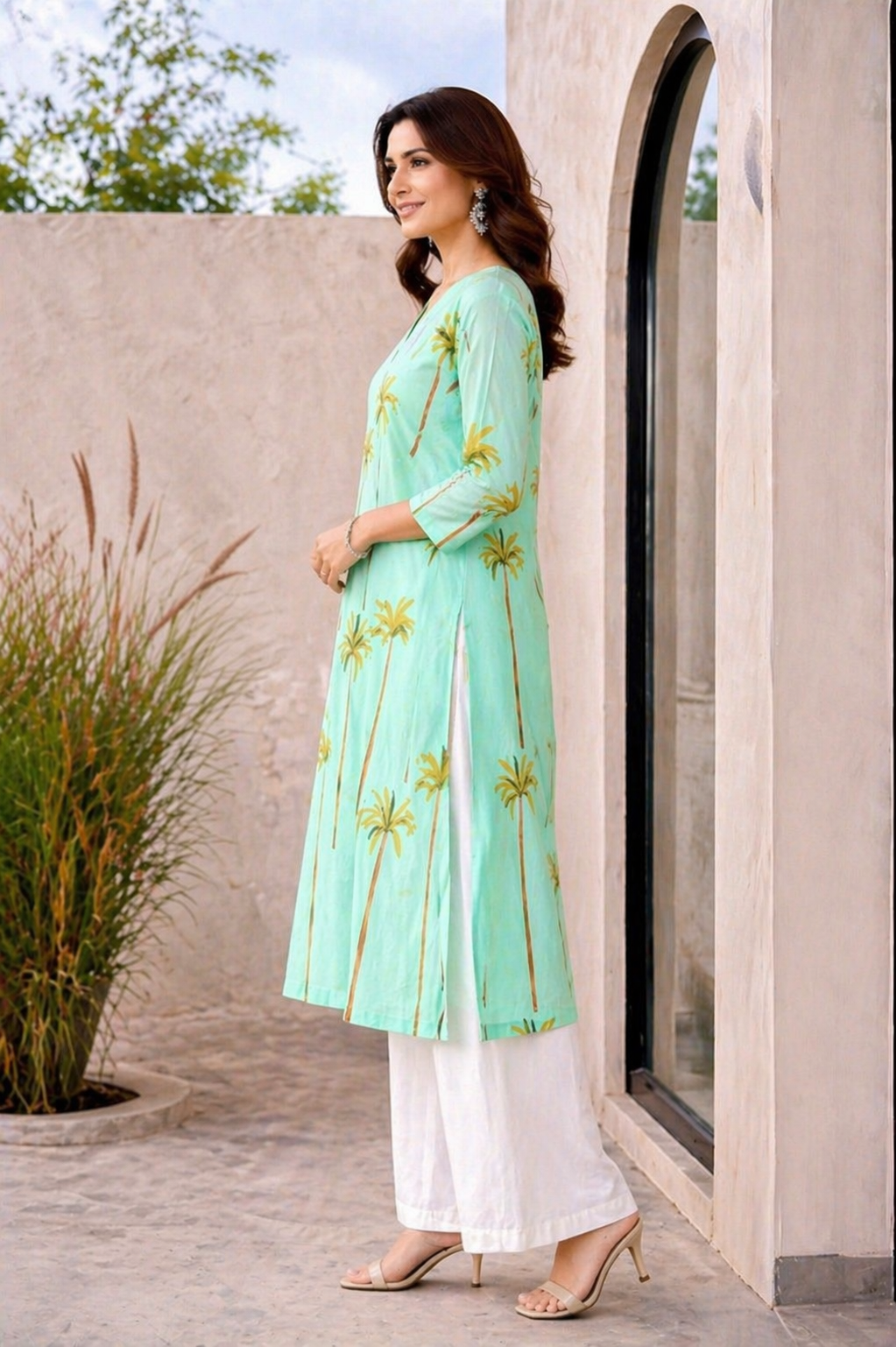 Mint Oasis Palm Kurta Set