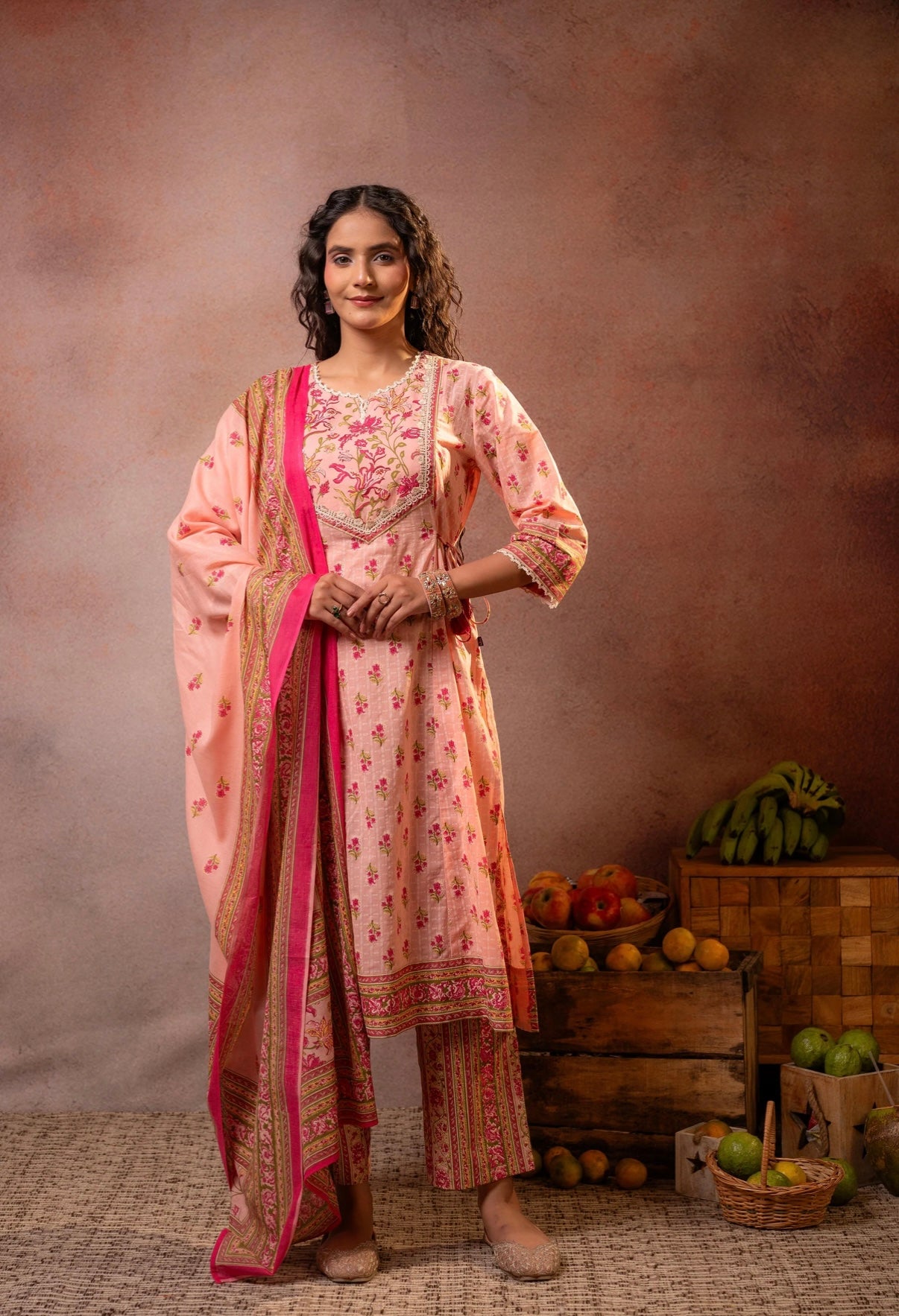 Petal Veil Peach Kurta Set