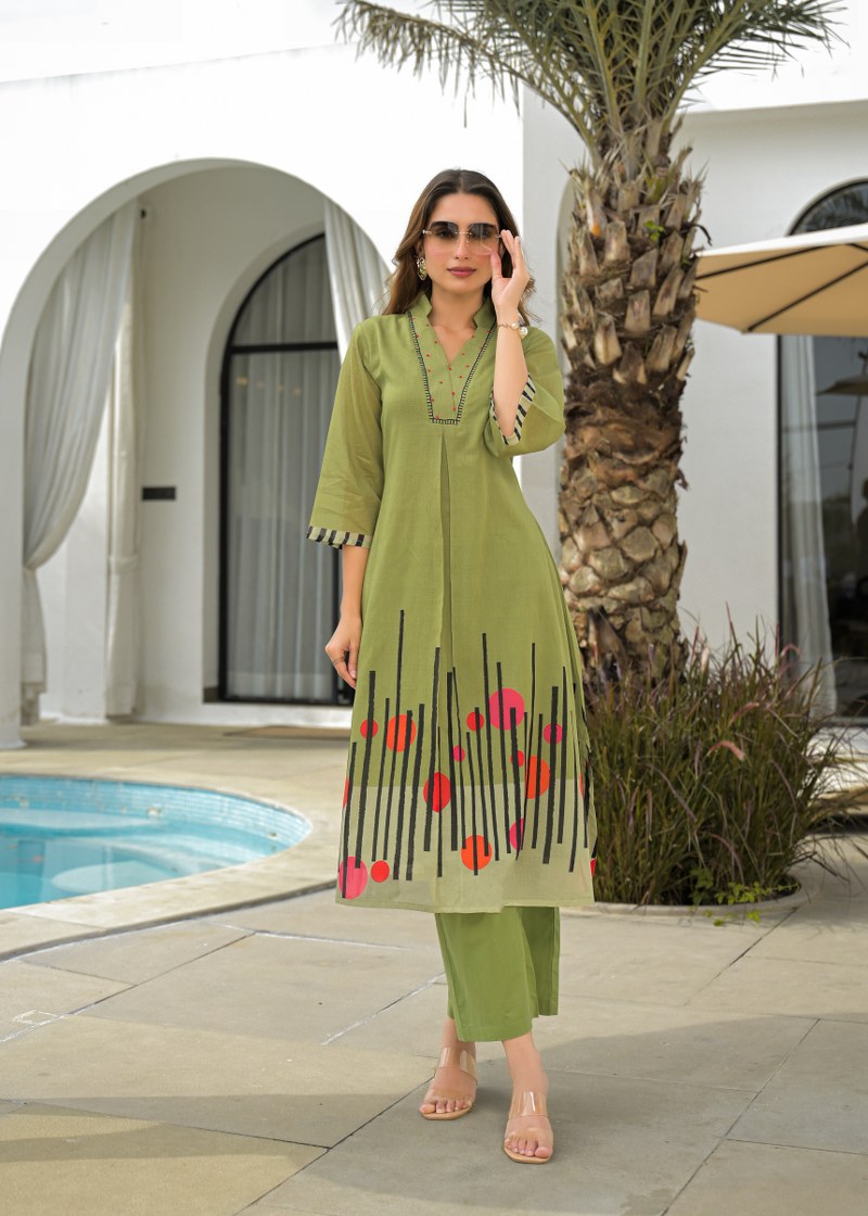 Abstract Bloom Olive Kurta Set