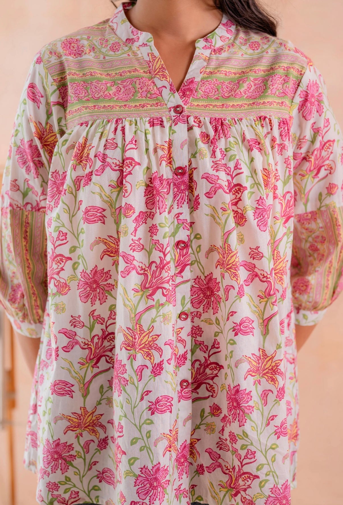 Radiant Rose Bloom Cotton Shirt