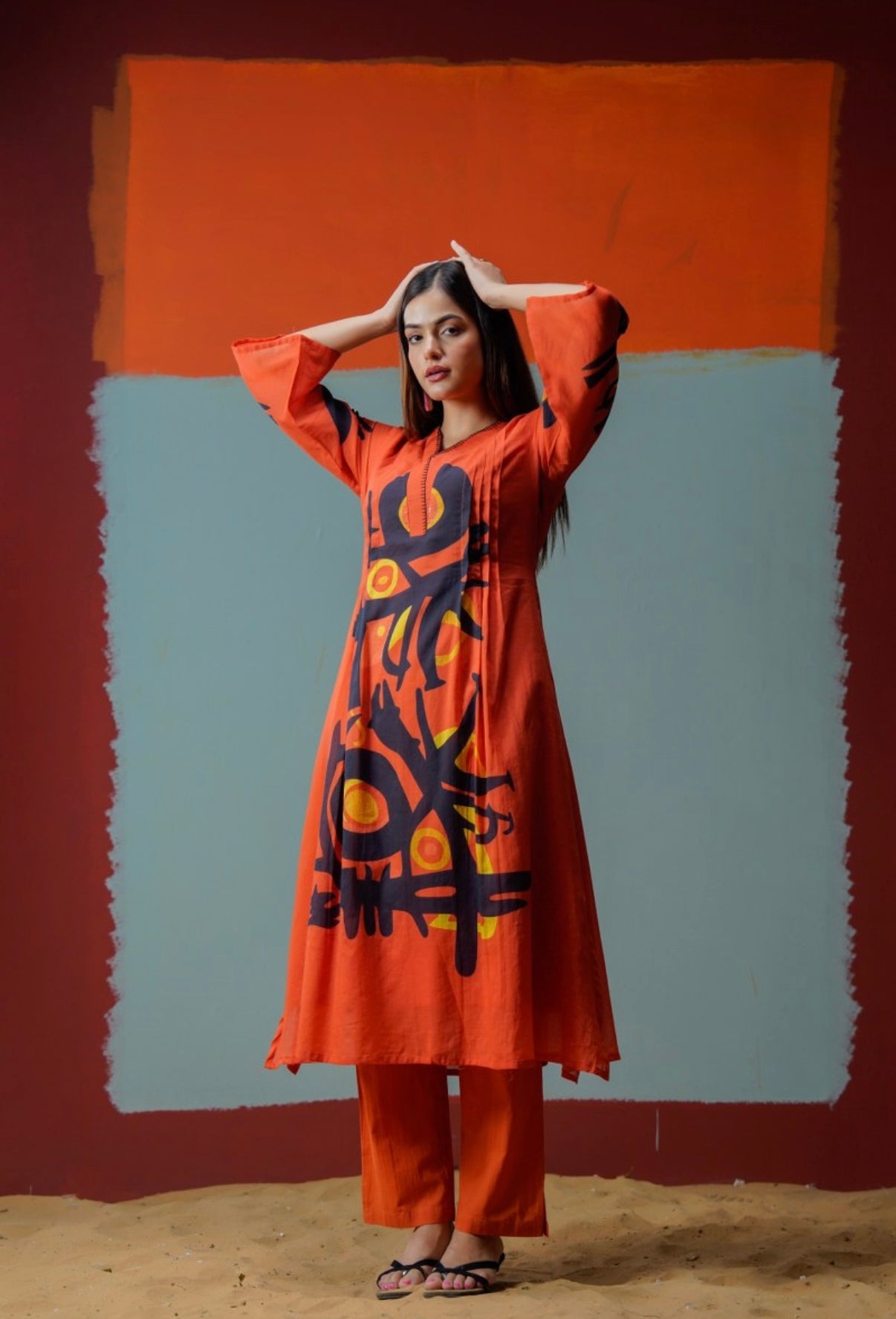 Burnt Orange Abstract Kurta Set