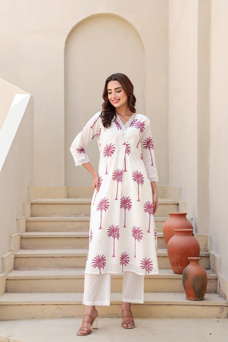 Rose Palm Serenity Kurta Set