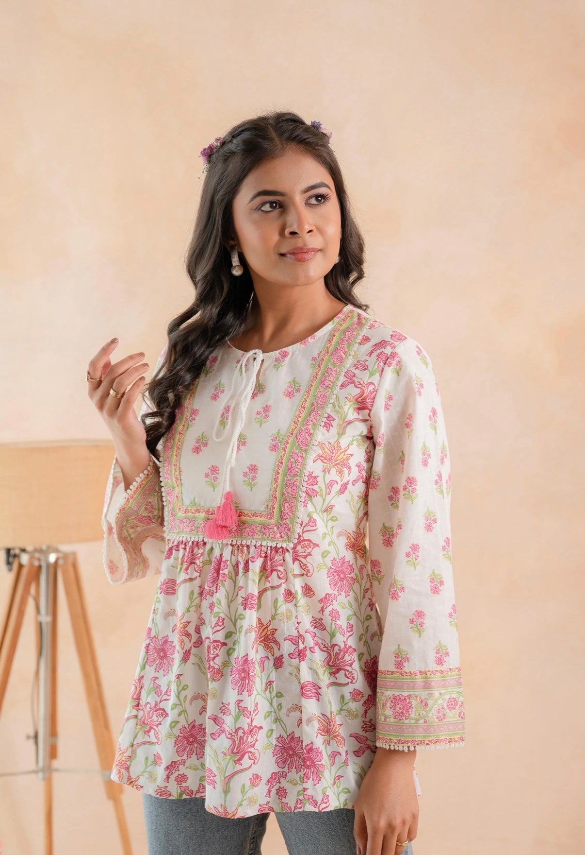 Bloomveil Floral Peplum Tunic