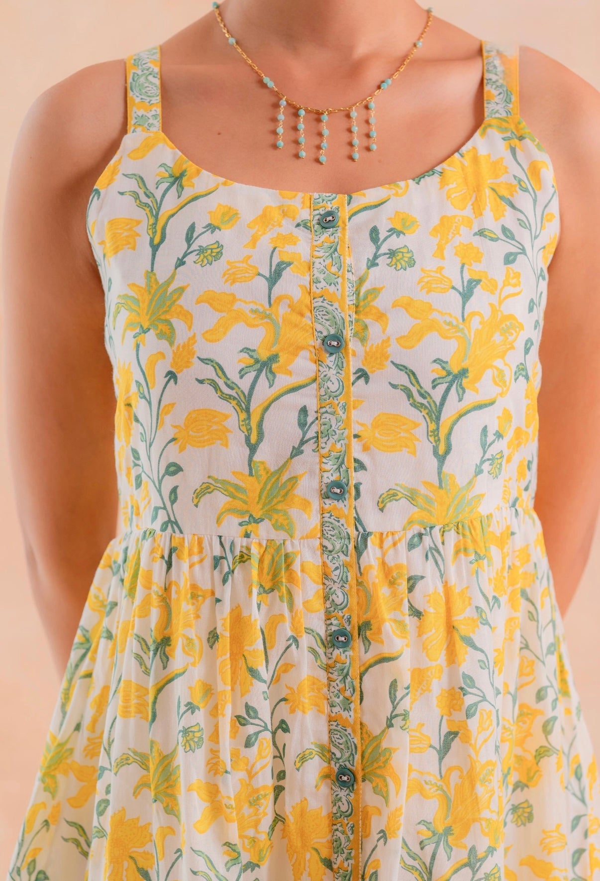 Vibrant Sunshine Bloom Flared Midi Dress