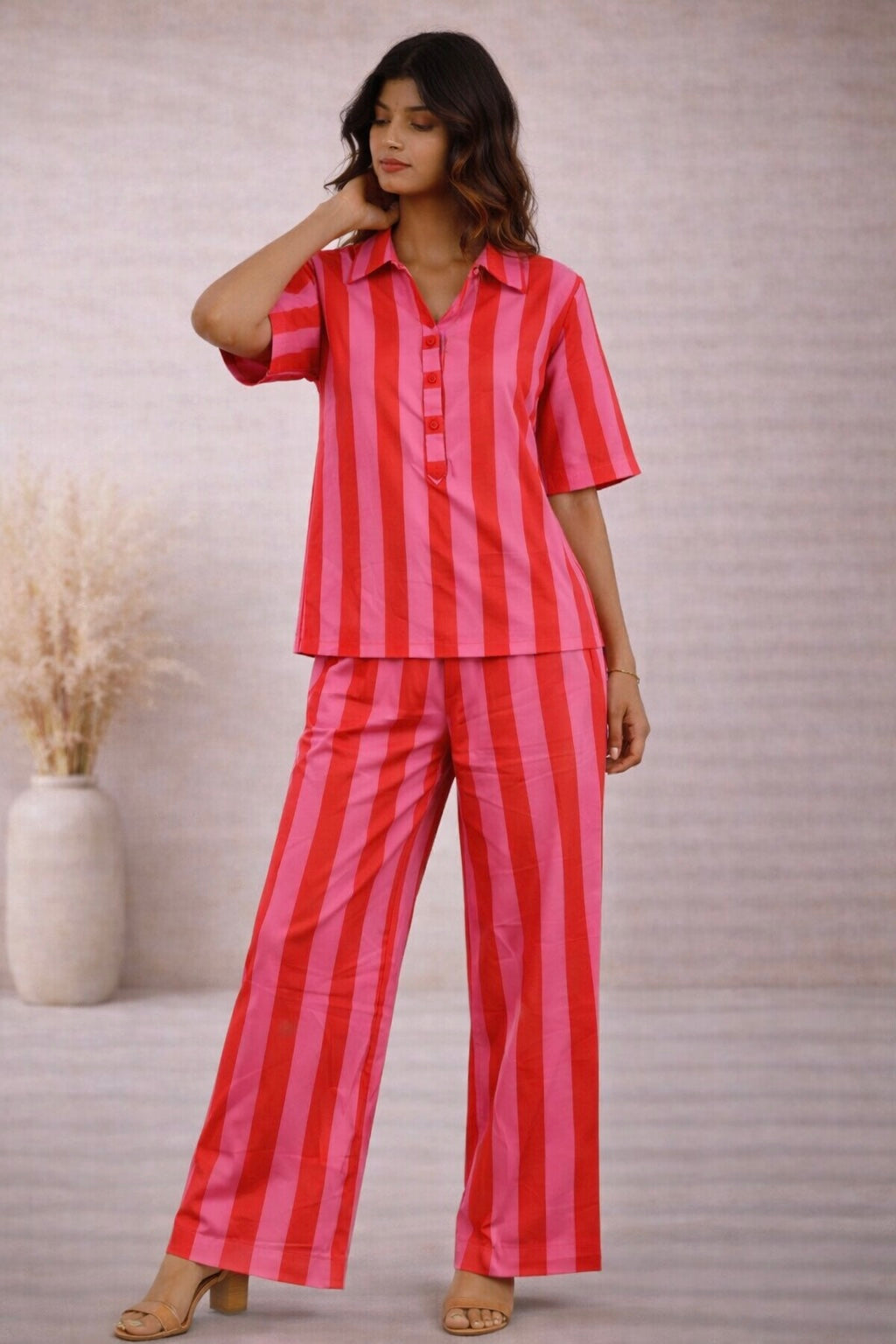 Flamingo Stripe Cotton Co-ord Set