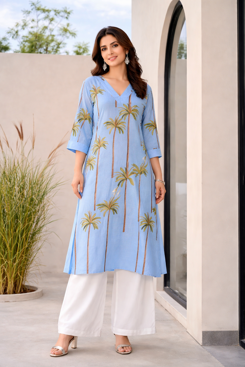 Blue Oasis Palm Kurta Set