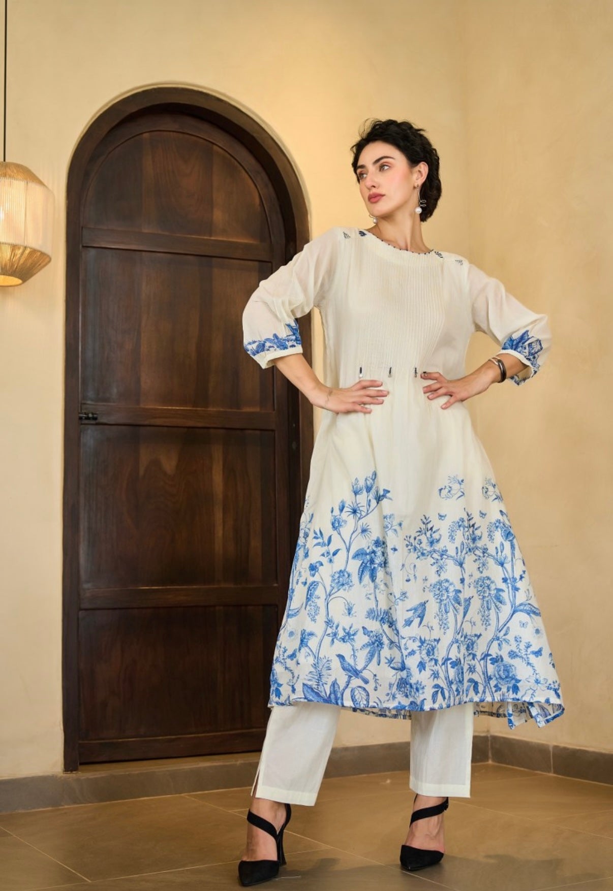Sapphire Flora & Cloud White Kurta Set