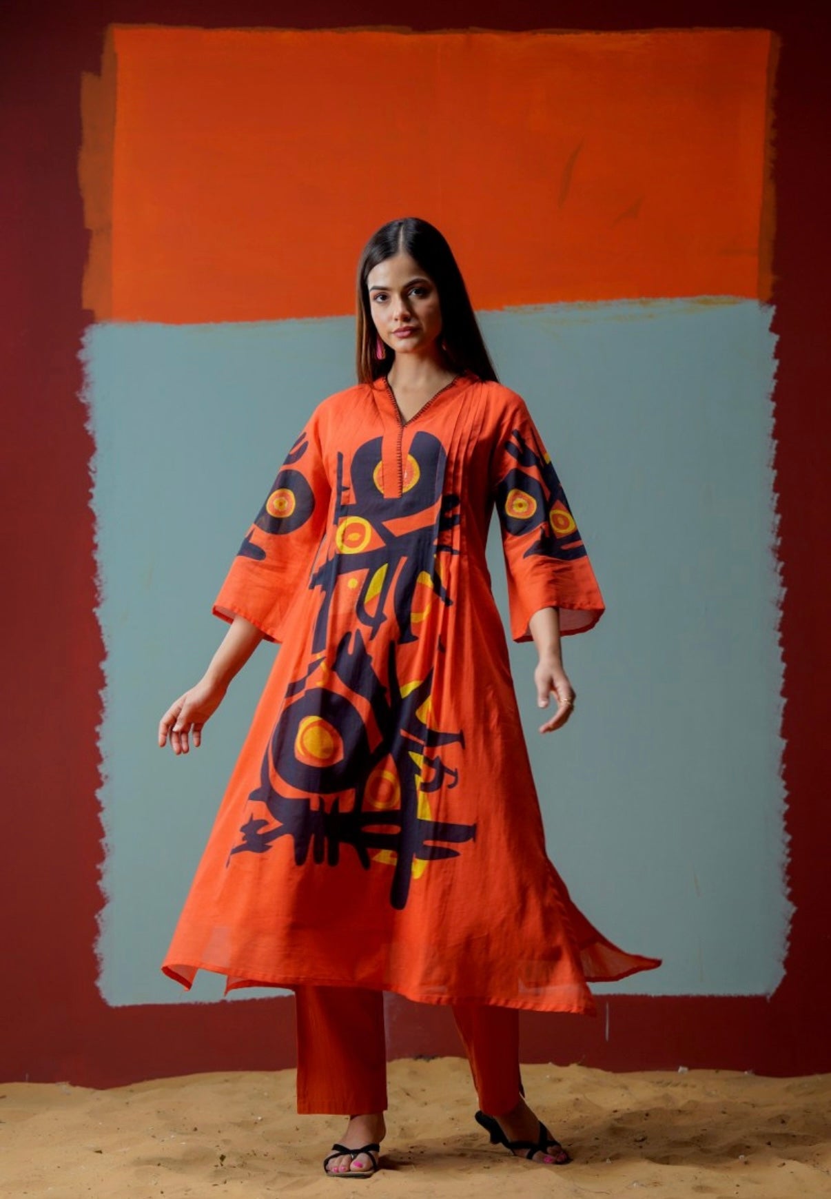 Burnt Orange Abstract Kurta Set