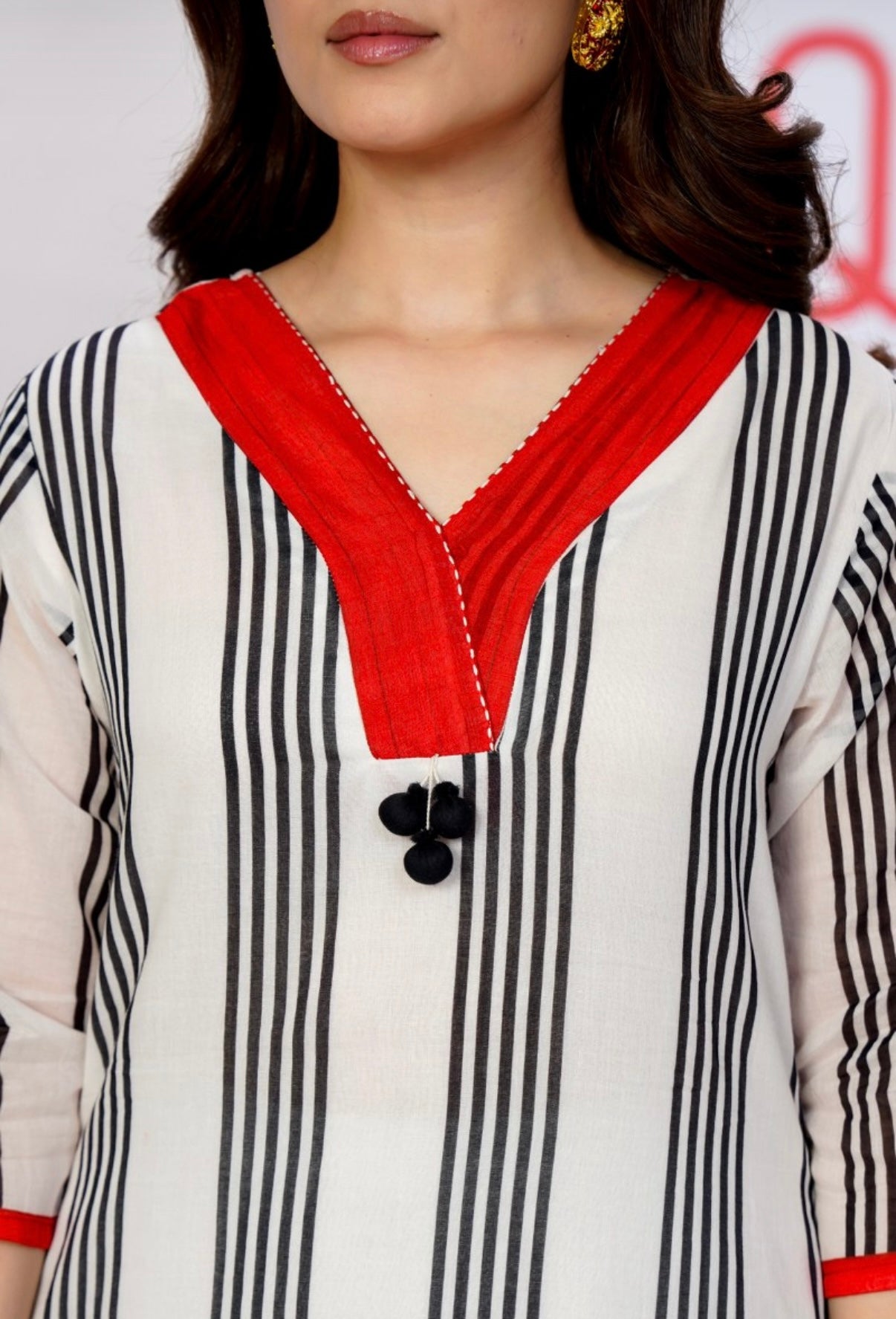Scarlet Stripe Folk Horse Kurta Set