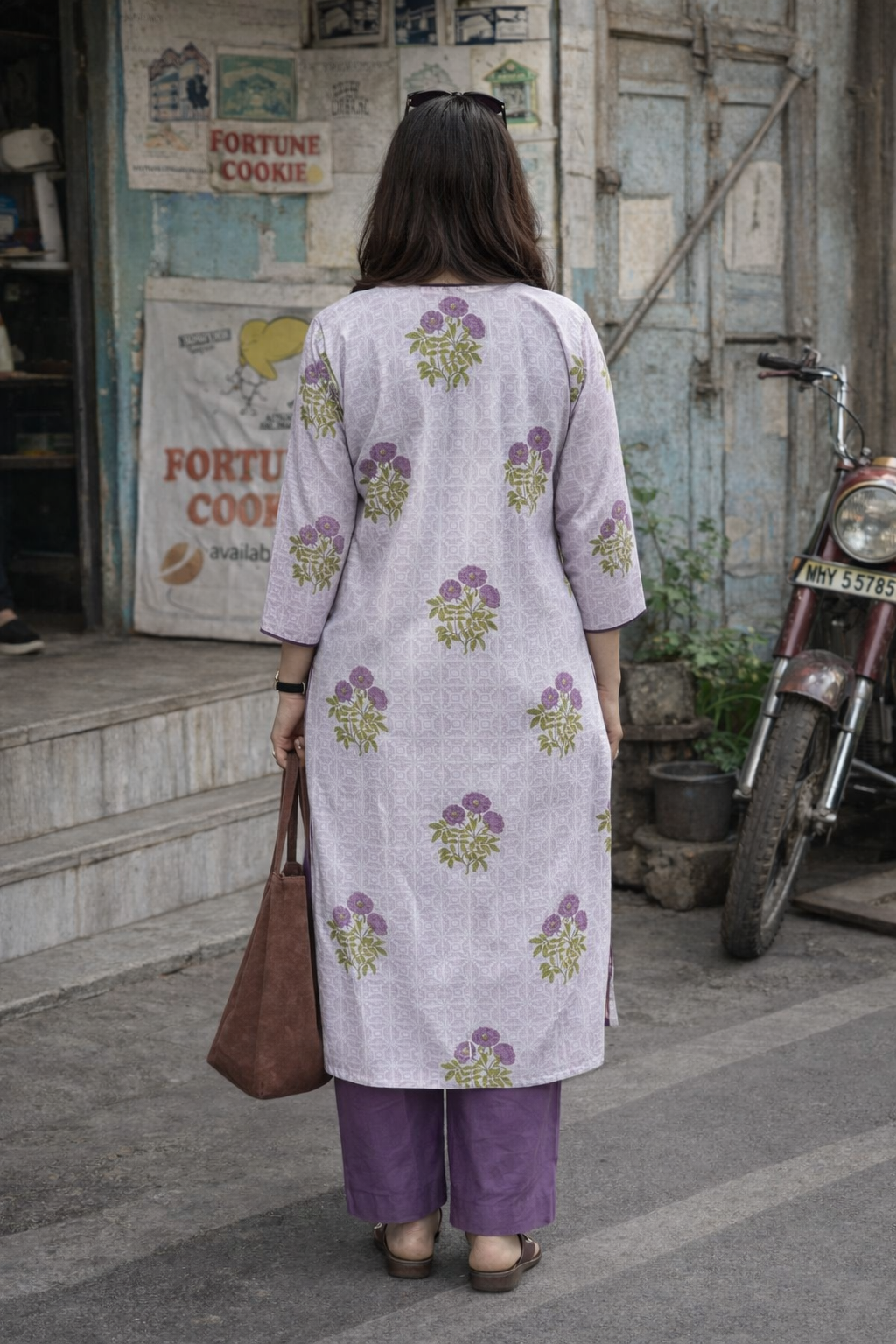 Saanjh Lavender Floral Handblock Cotton Kurta Set