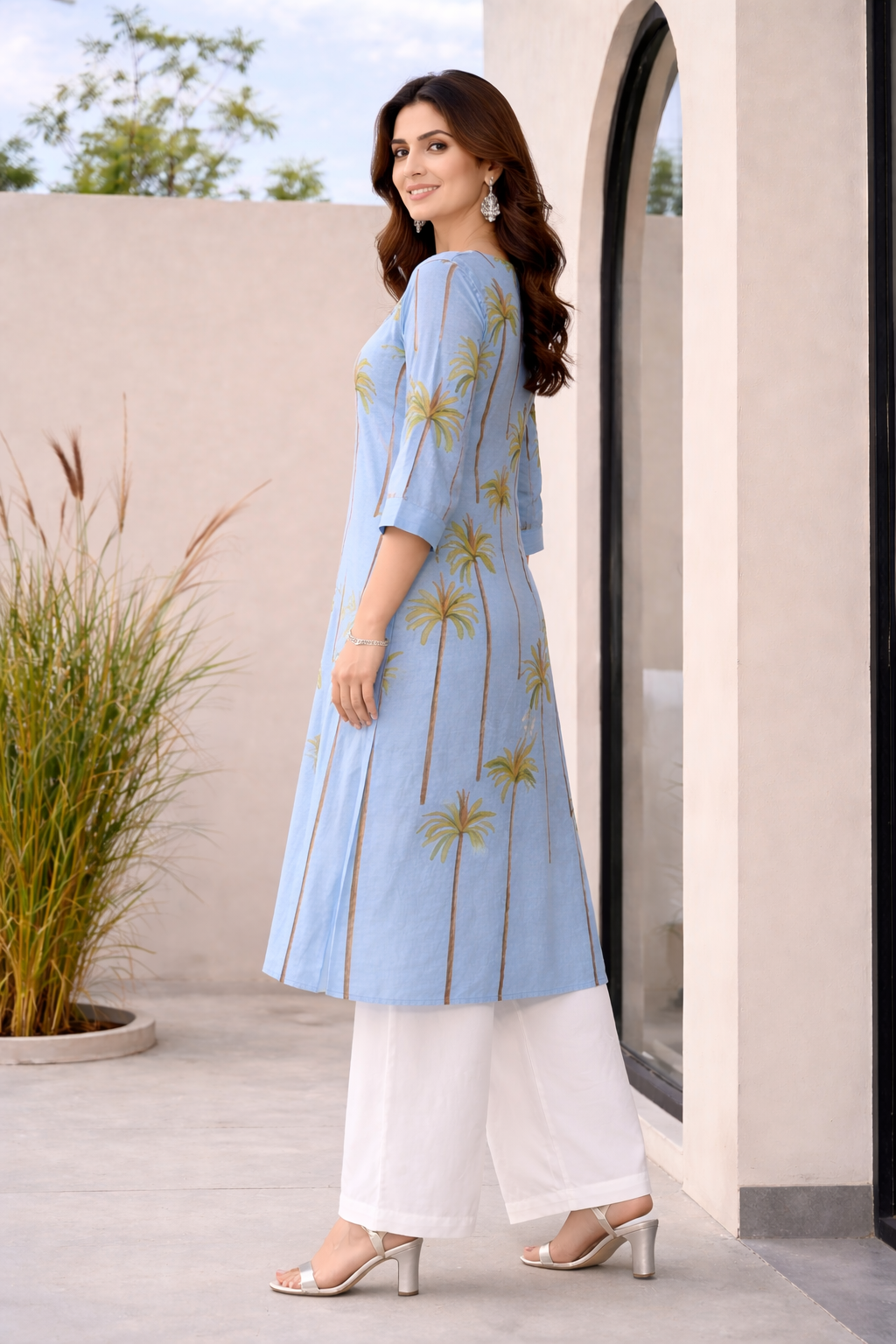 Blue Oasis Palm Kurta Set