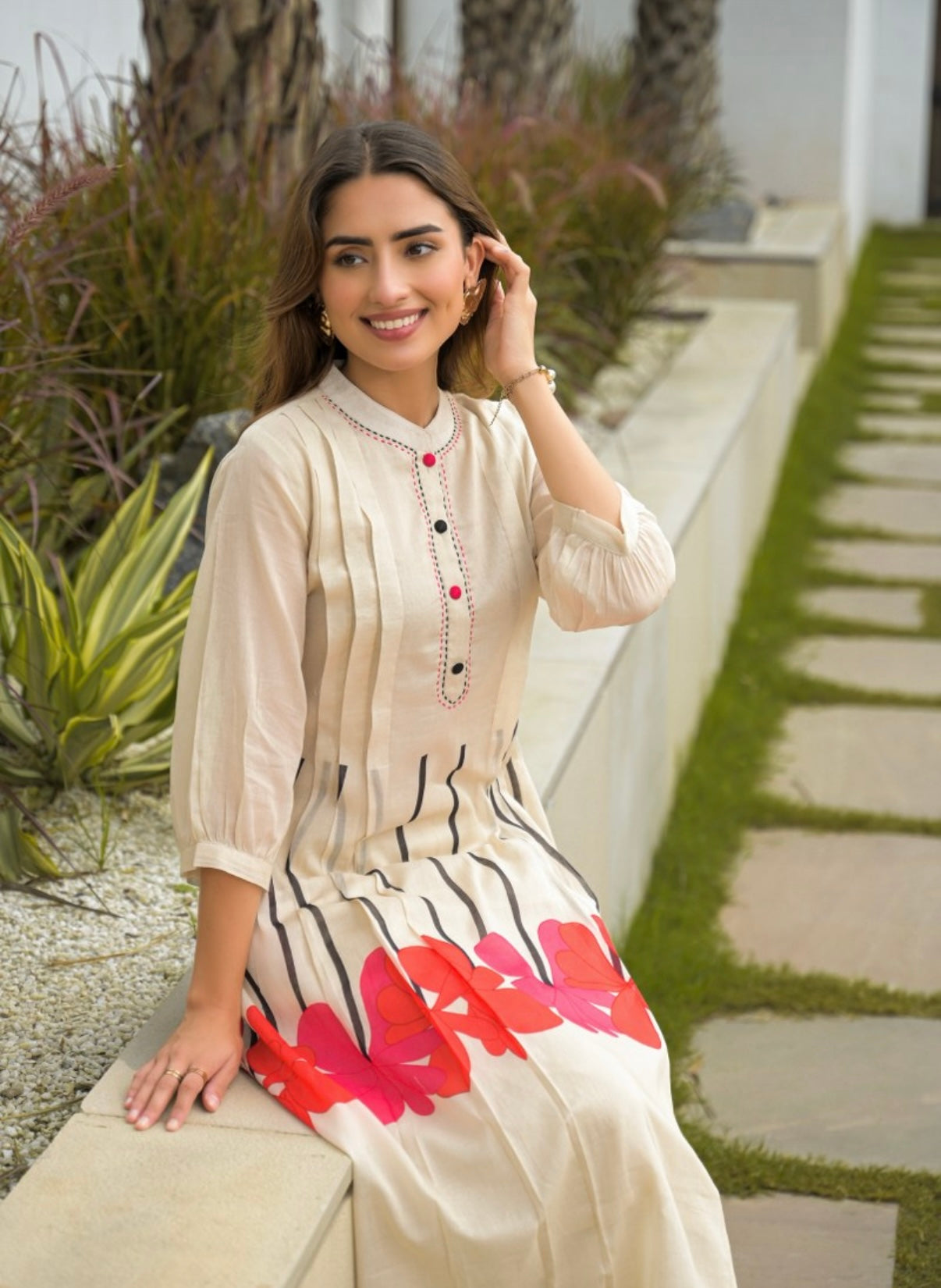Petals at Dusk Ivory Kurta Set