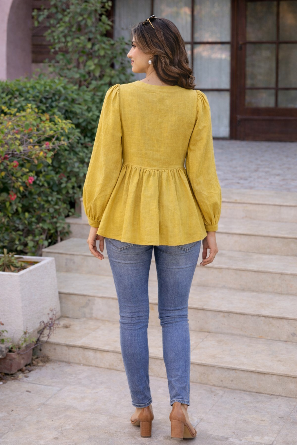 Honey Dew Pintuck Peplum Top