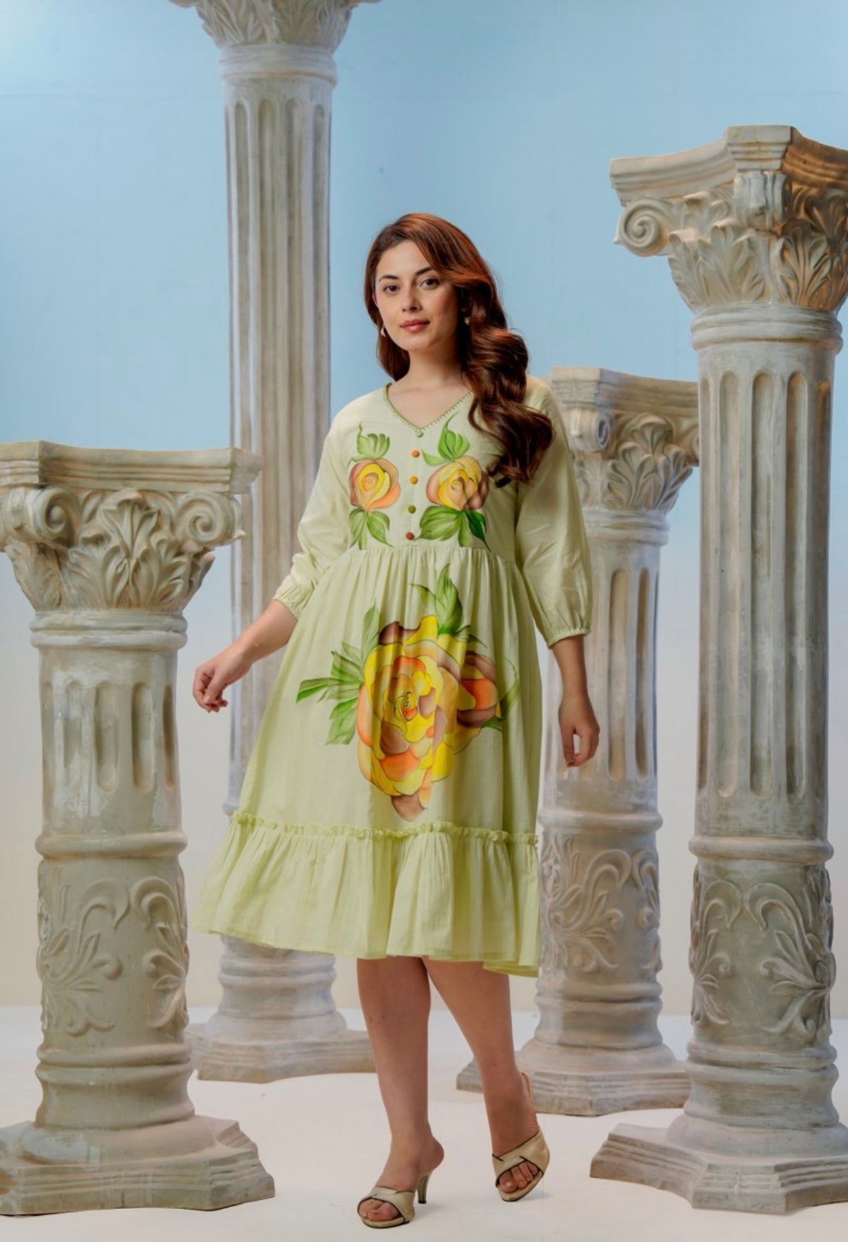 Citrus Bloom Flowy Cotton Dress