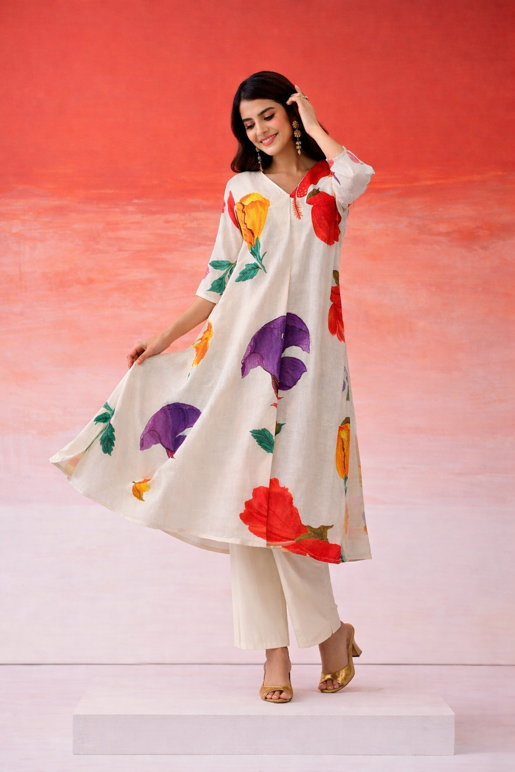 Blossoms at Sunset Ivory Kurta Set