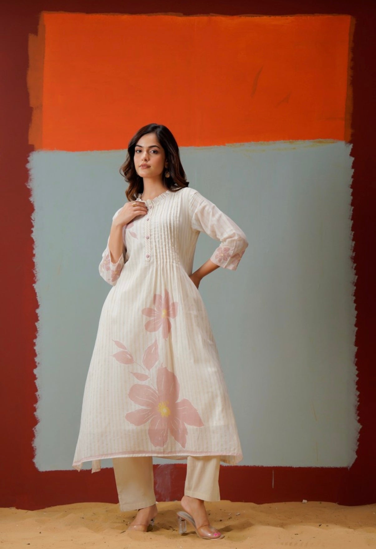Pastel Bloom Pintuck Cotton Kurta Set