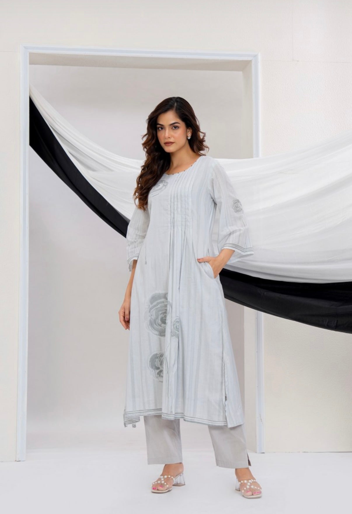 Silver Grey Pintuck Kurta Set