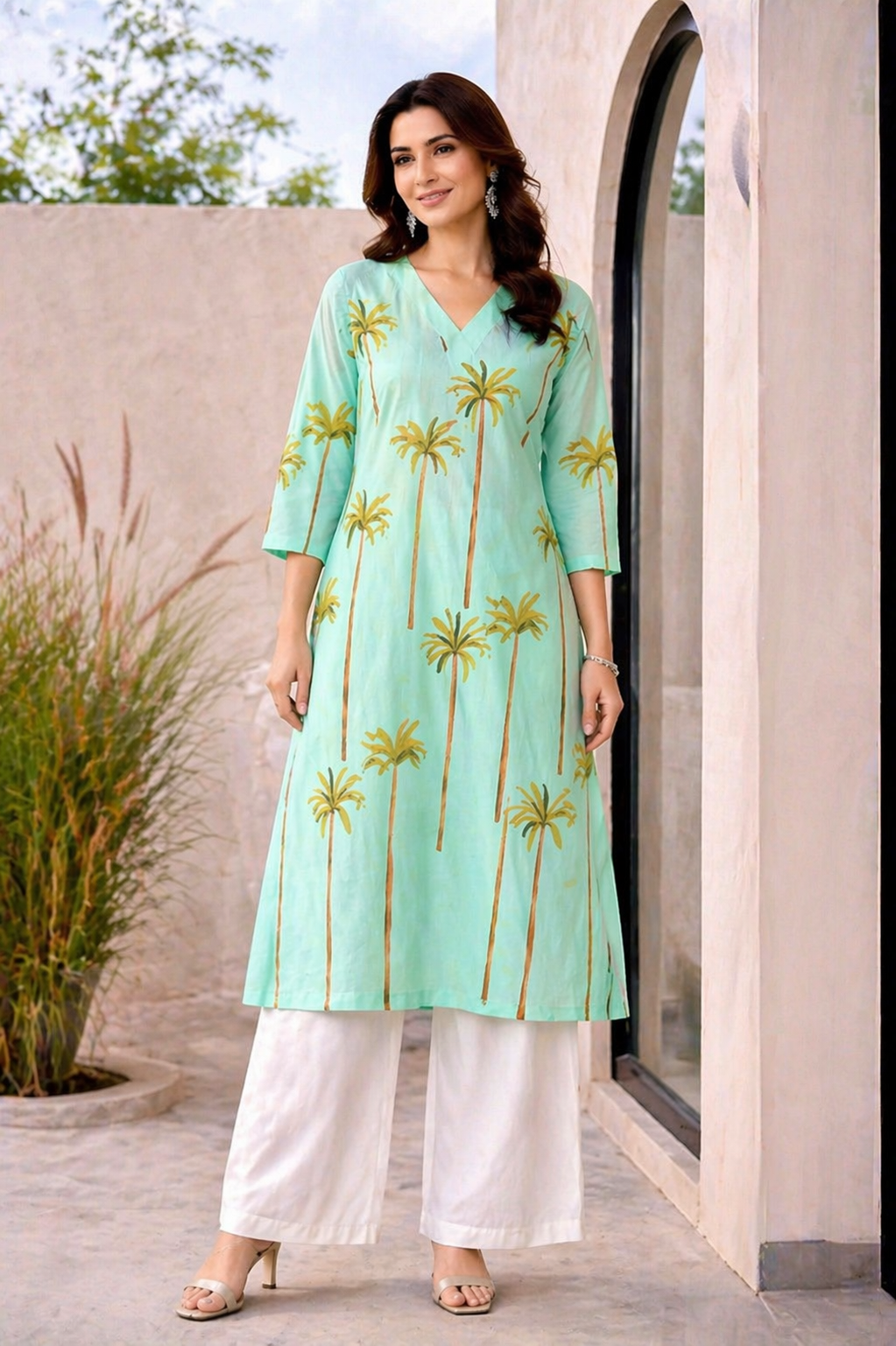 Mint Oasis Palm Kurta Set