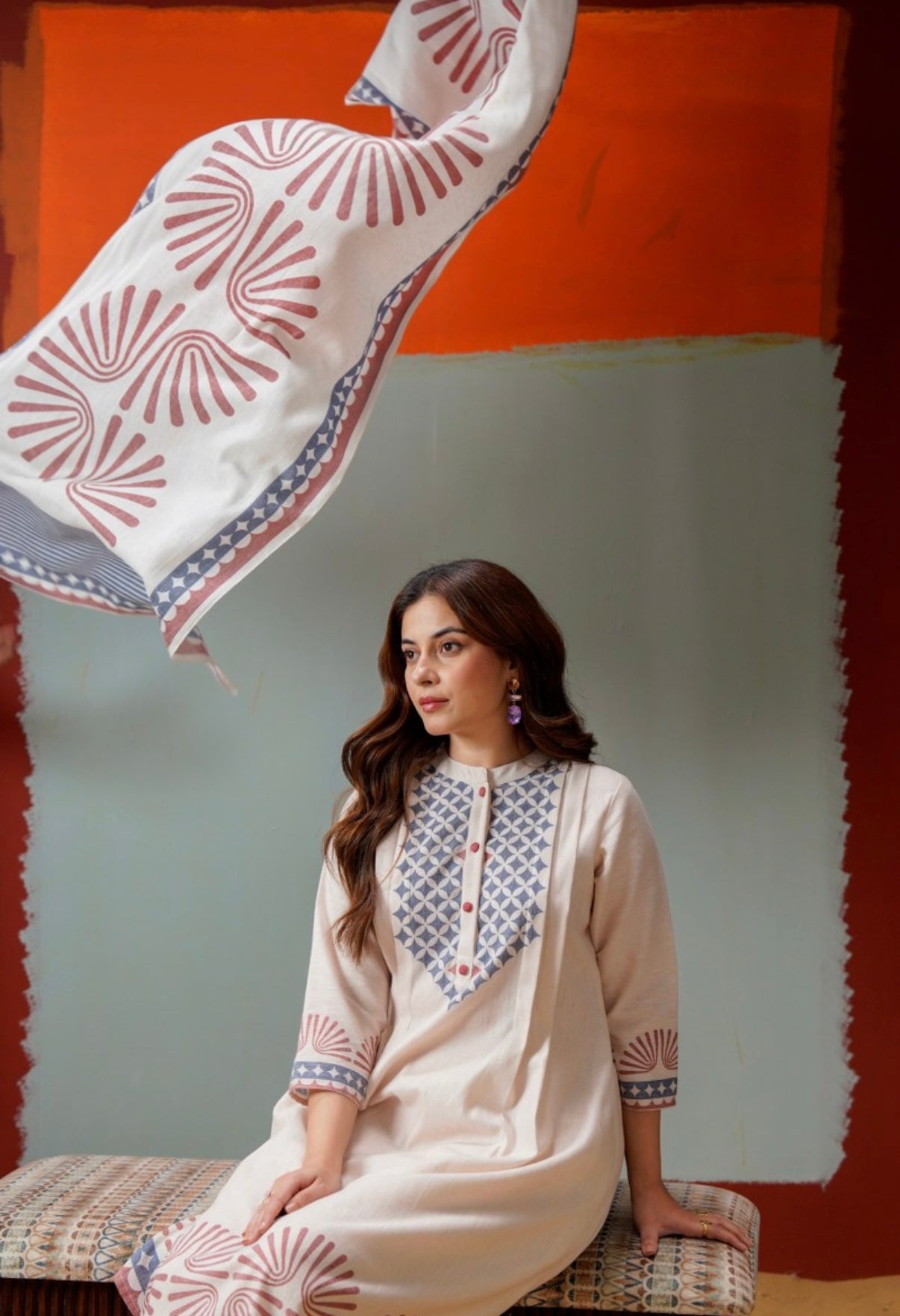 Rust & Slate Ivory Printed Kurta Set