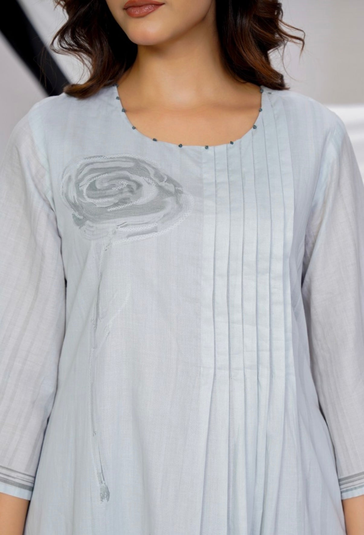 Silver Grey Pintuck Kurta Set