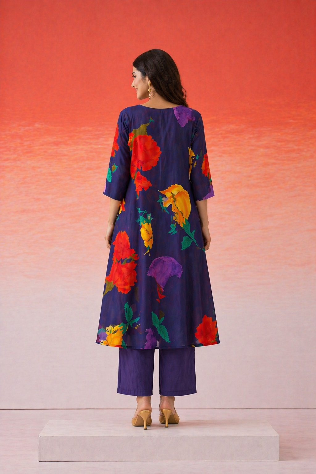 Blossoms at Midnight Indigo Kurta Set