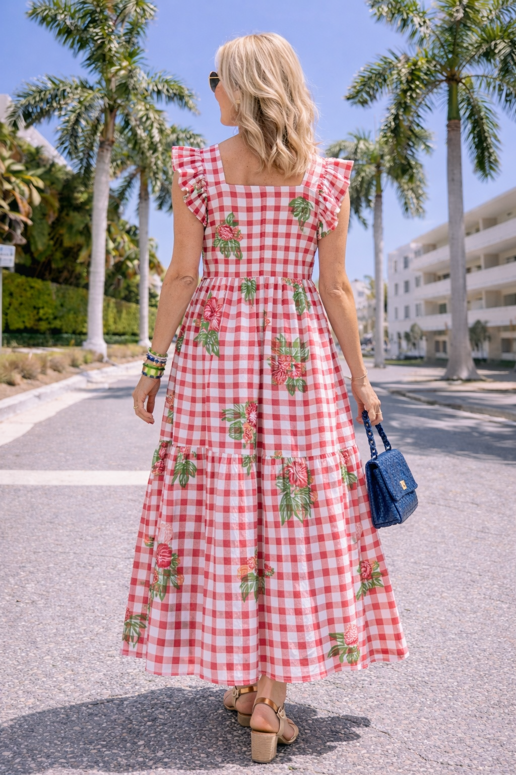 Rosy Garden Gingham Midi Dress