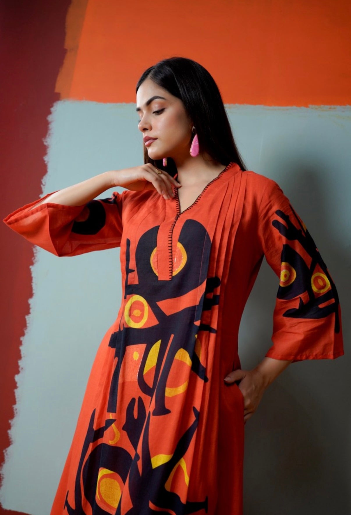 Burnt Orange Abstract Kurta Set