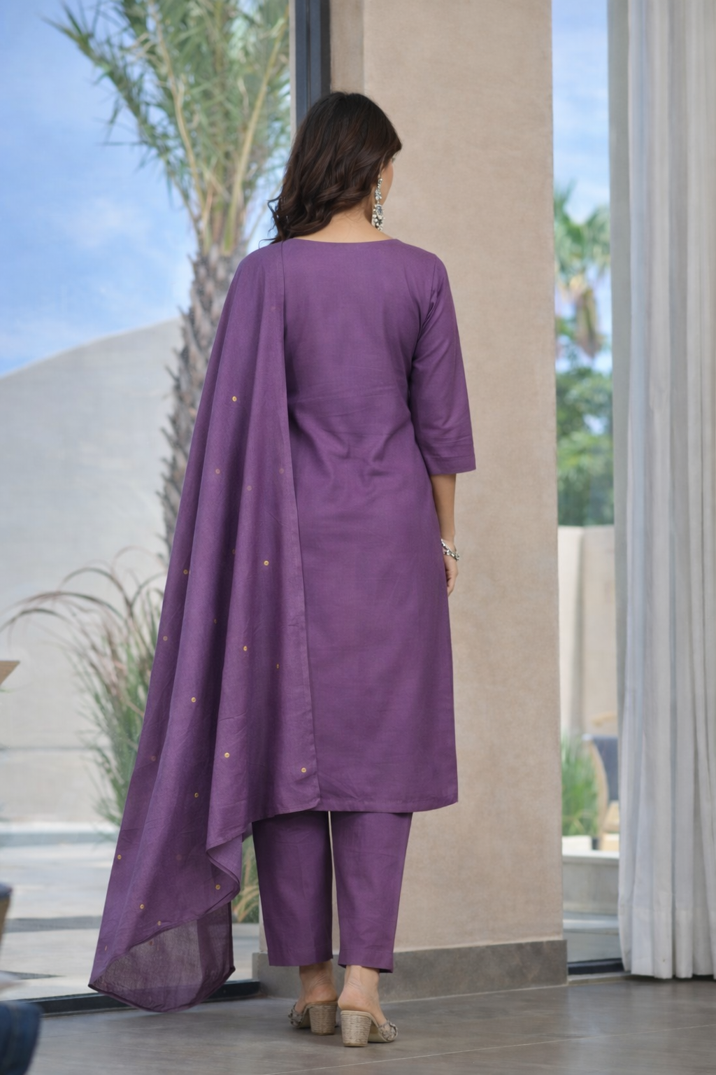 Royal Amethyst Embroidered Cotton Kurta Set With Dupatta