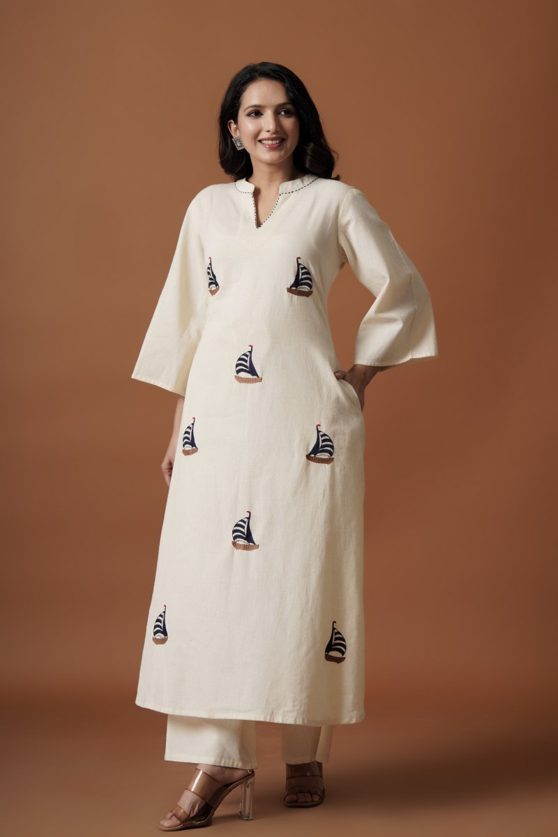 Sailboat Charm Cotton Kurta Set
