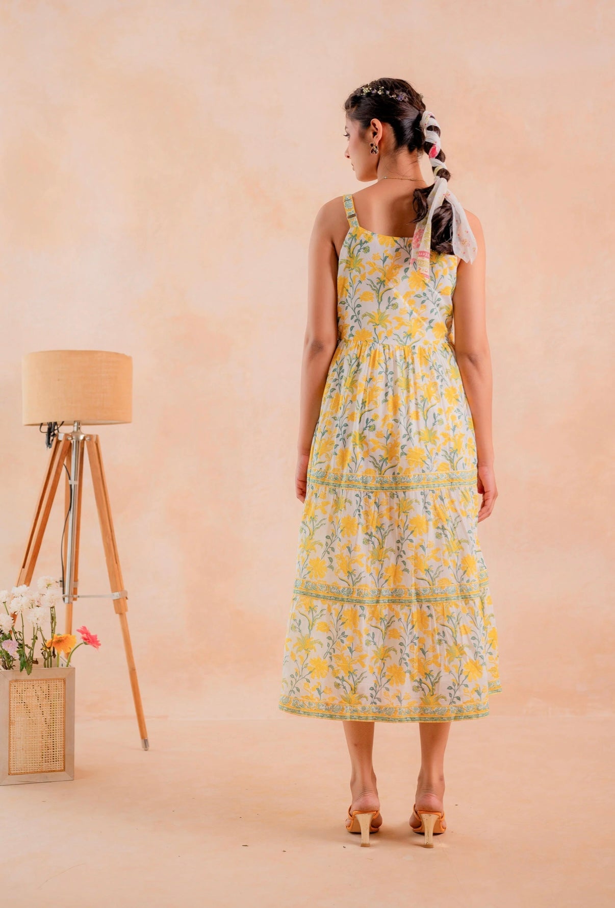 Vibrant Sunshine Bloom Flared Midi Dress