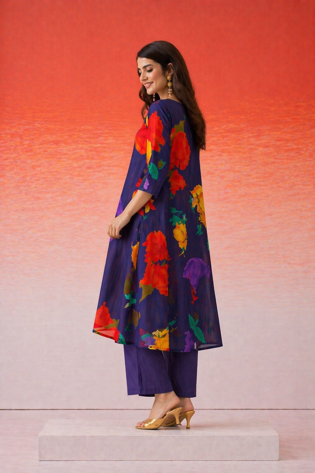Blossoms at Midnight Indigo Kurta Set