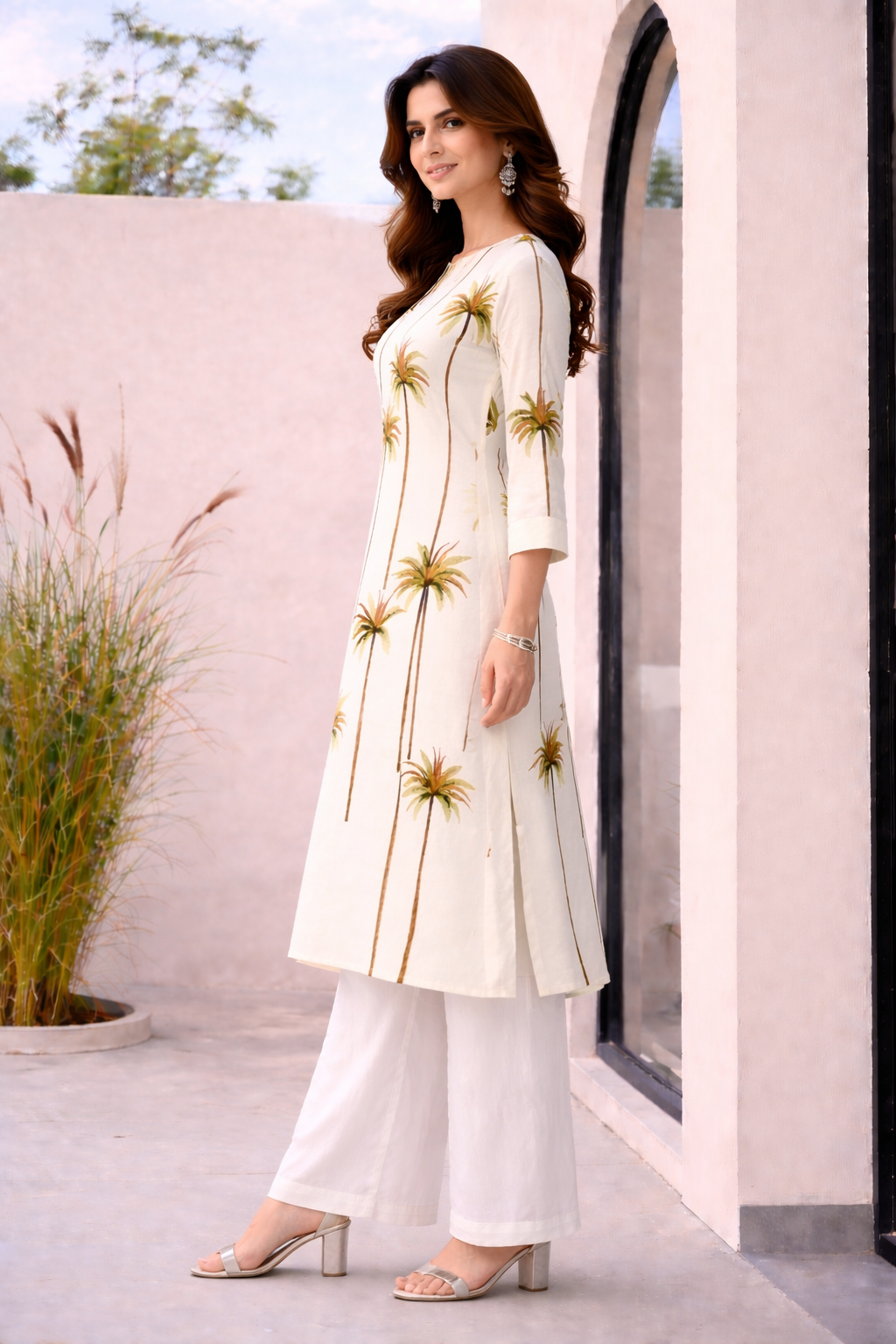 Ivory Oasis Palm Kurta Set
