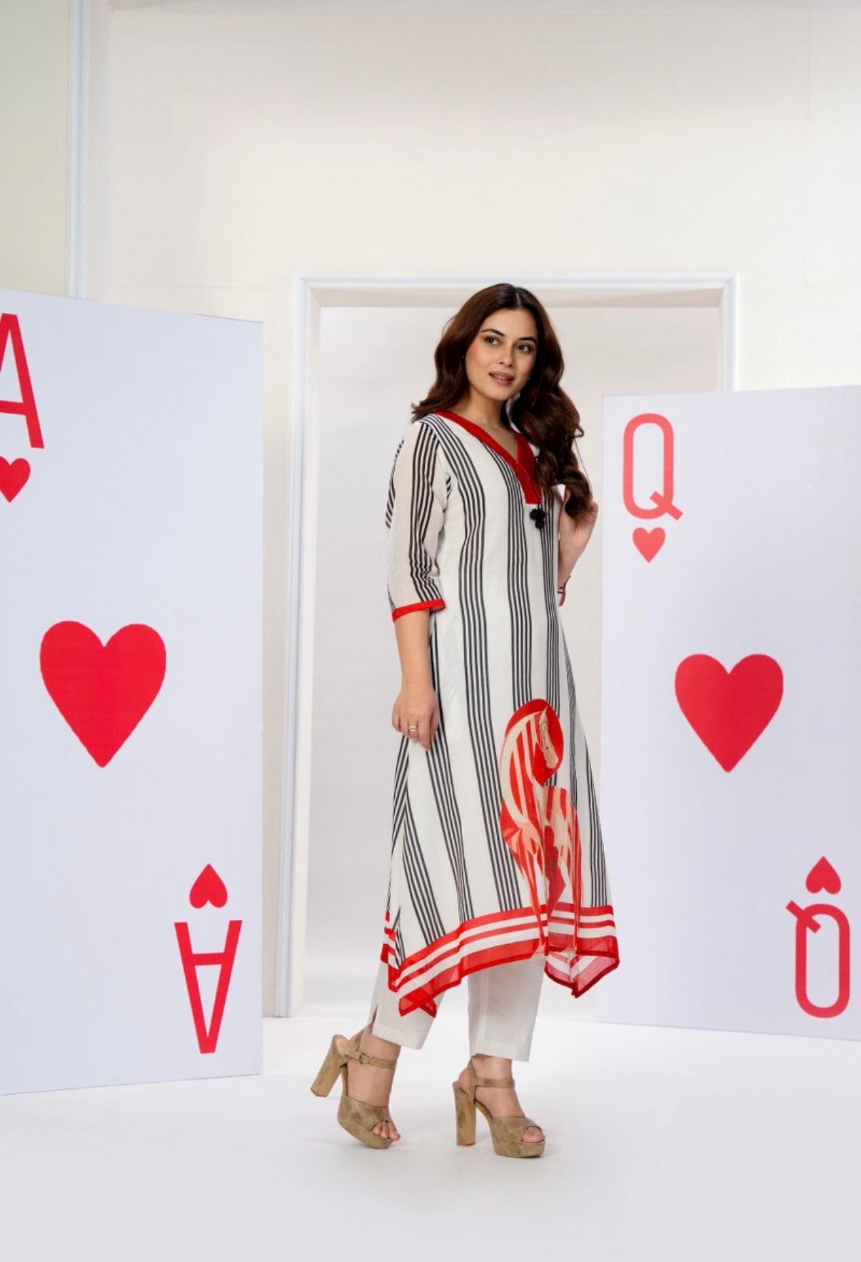 Scarlet Stripe Folk Horse Kurta Set