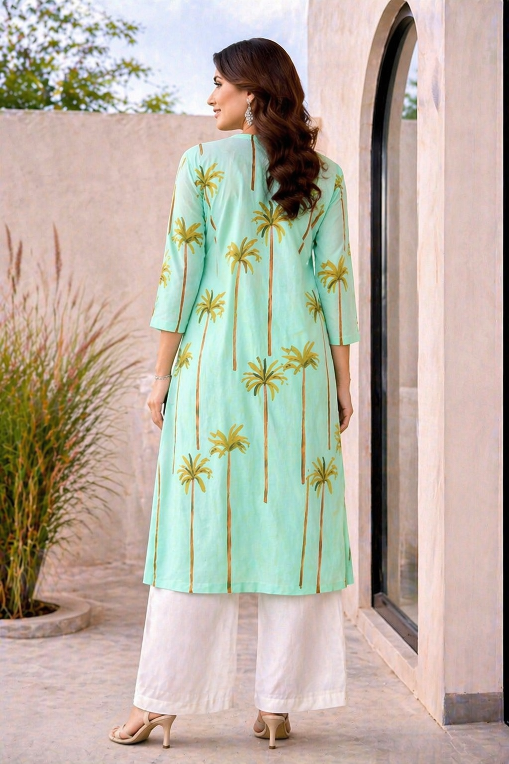Mint Oasis Palm Kurta Set