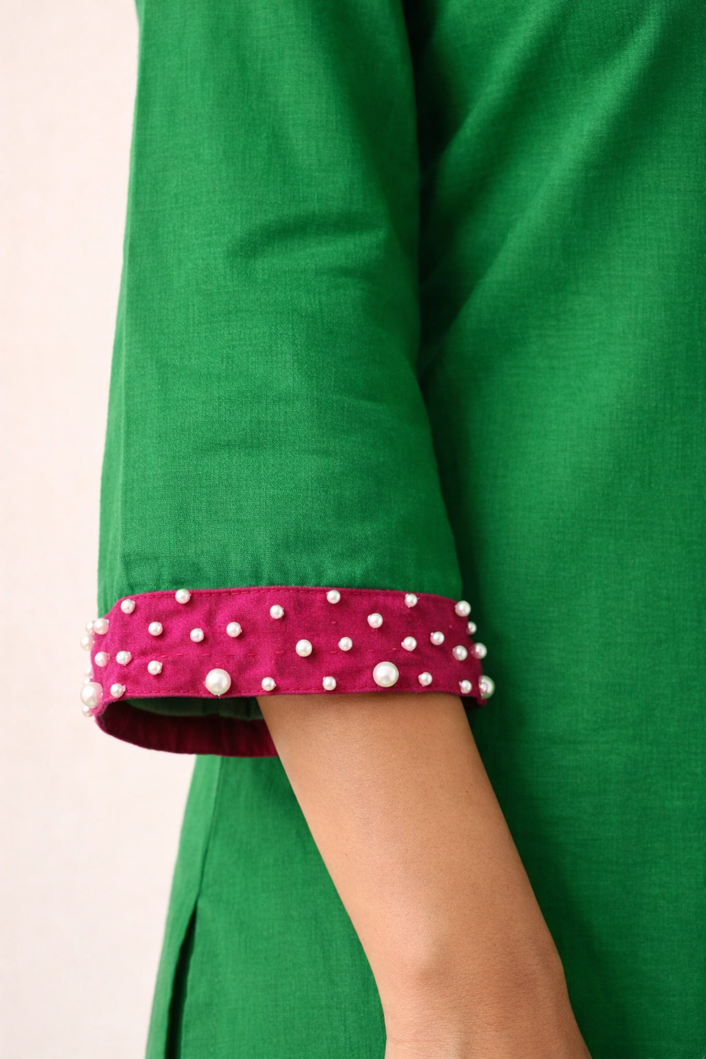Emerald Grace Pearl-Embellished Kurta Set