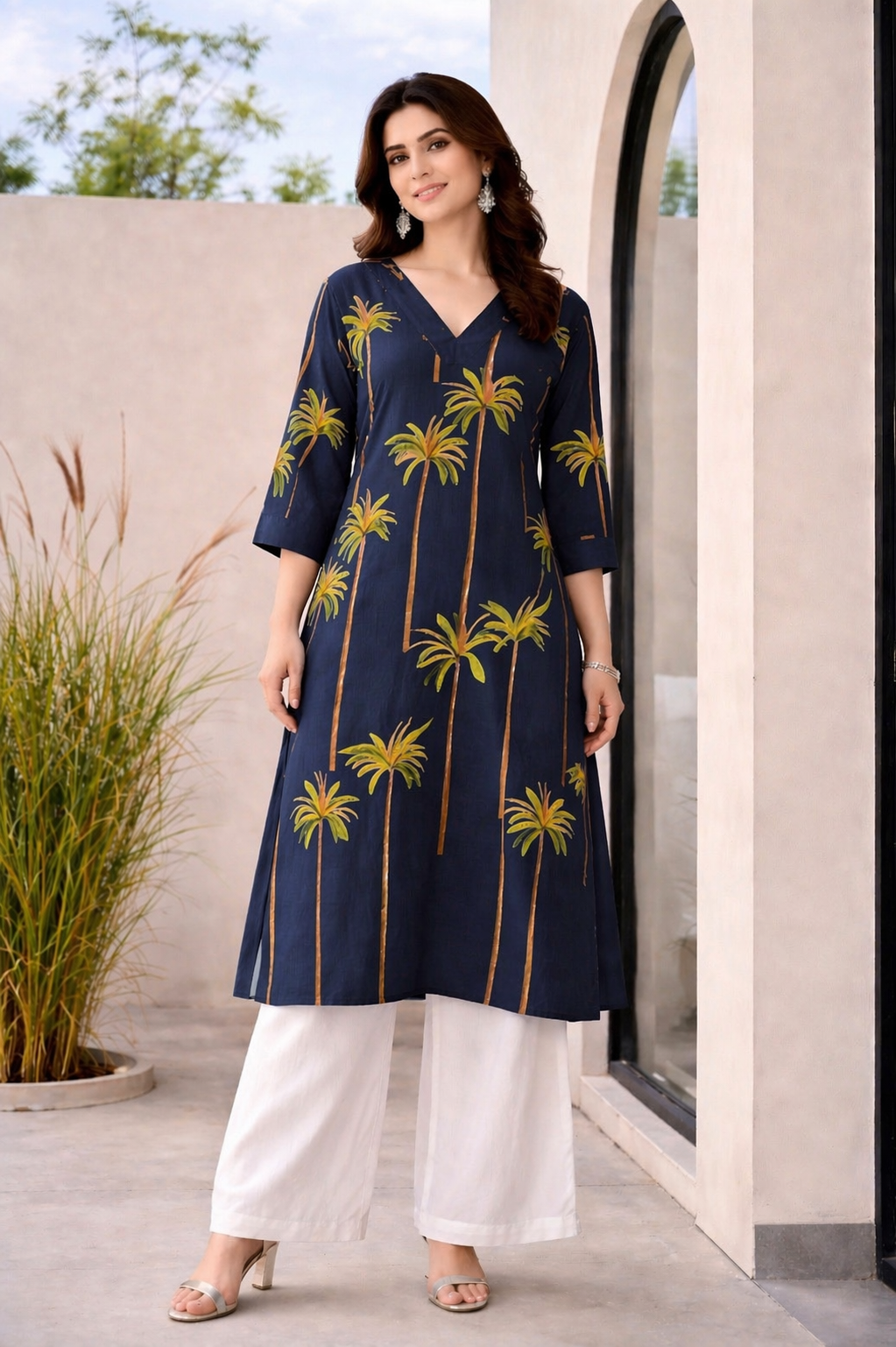 Midnight Oasis Palm Kurta Set