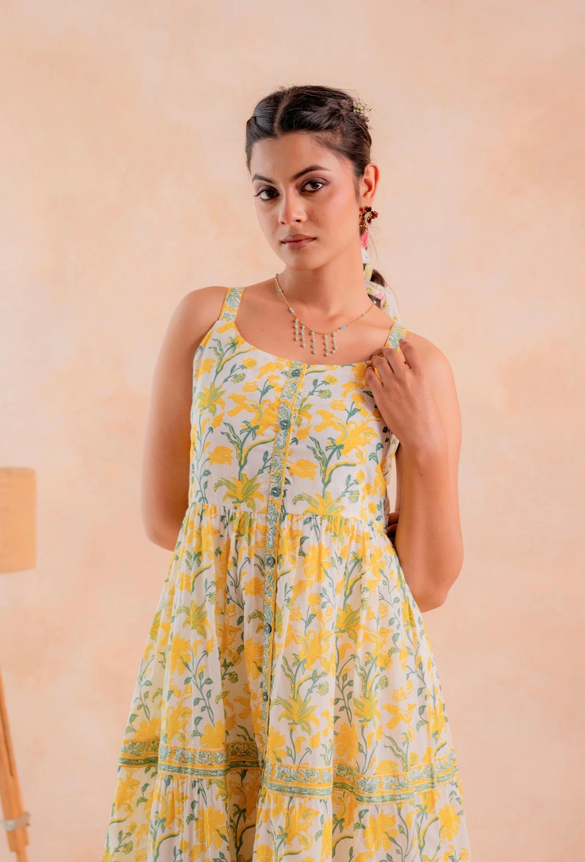 Vibrant Sunshine Bloom Flared Midi Dress