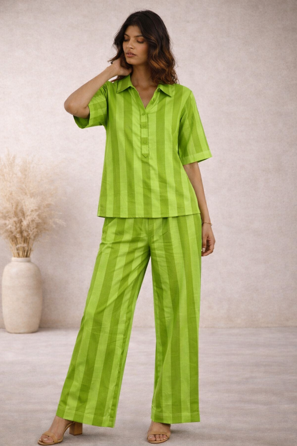 Lush Lime Stripe Cotton Co-ord Set