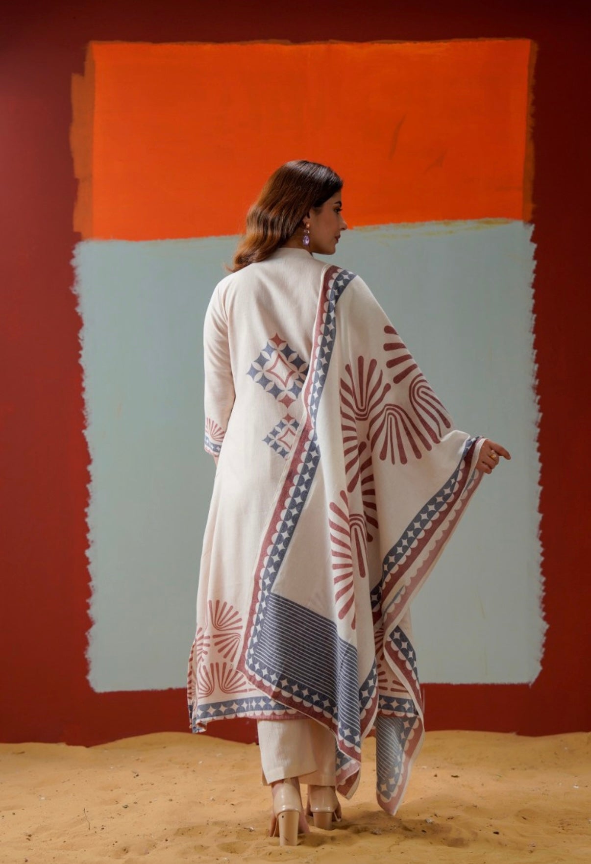 Rust & Slate Ivory Printed Kurta Set