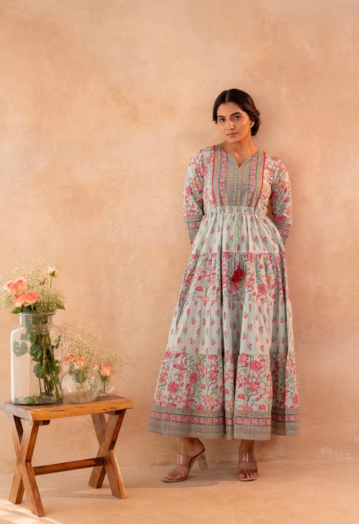Pastel Petal Symphony Maxi Dress
