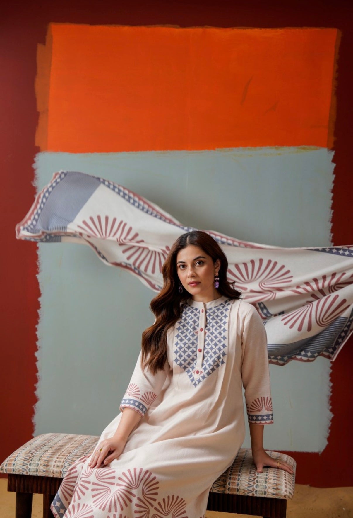 Rust & Slate Ivory Printed Kurta Set